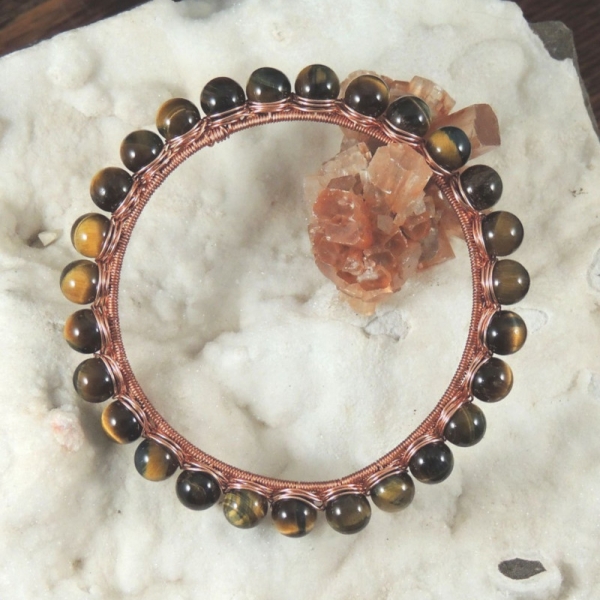 Blue Tiger Eye Copper Wire Wrapped Bangle Bracelet Blue Tiger Eye Copper Wire Wrapped Bangle Bracelet