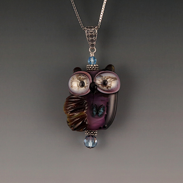 Lampwork Owl Pendant Sterling Silver GRIFFIN Lampwork Owl Pendant Sterling Silver GRIFFIN