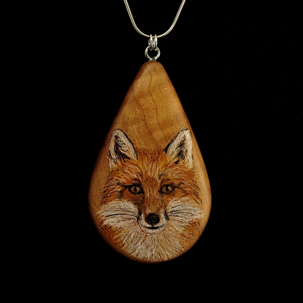 Red Fox on Cherry Wood Pendant