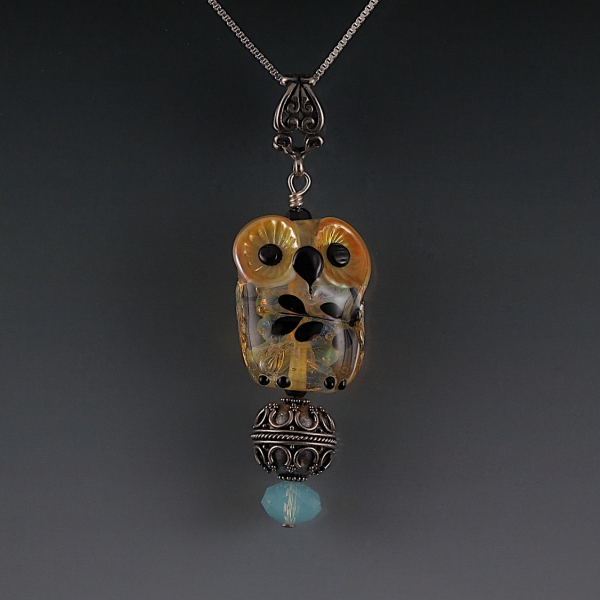 Lampwork Owl Pendant Sterling Silver SOPHIA Lampwork Owl Pendant Sterling Silver SOPHIA