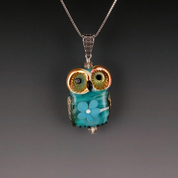 Lampwork Owl Pendant Sterling Silver PHOEBE Lampwork Owl Pendant Sterling Silver PHOEBE