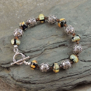 Artisan Lampwork, Bali Silver Bracelet