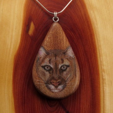 Cougar on Sappel Ribbon Wood Pendant