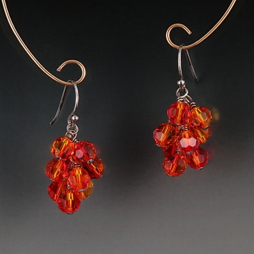 Swarovski Crystal Cluster Earrings - Fire Opal
